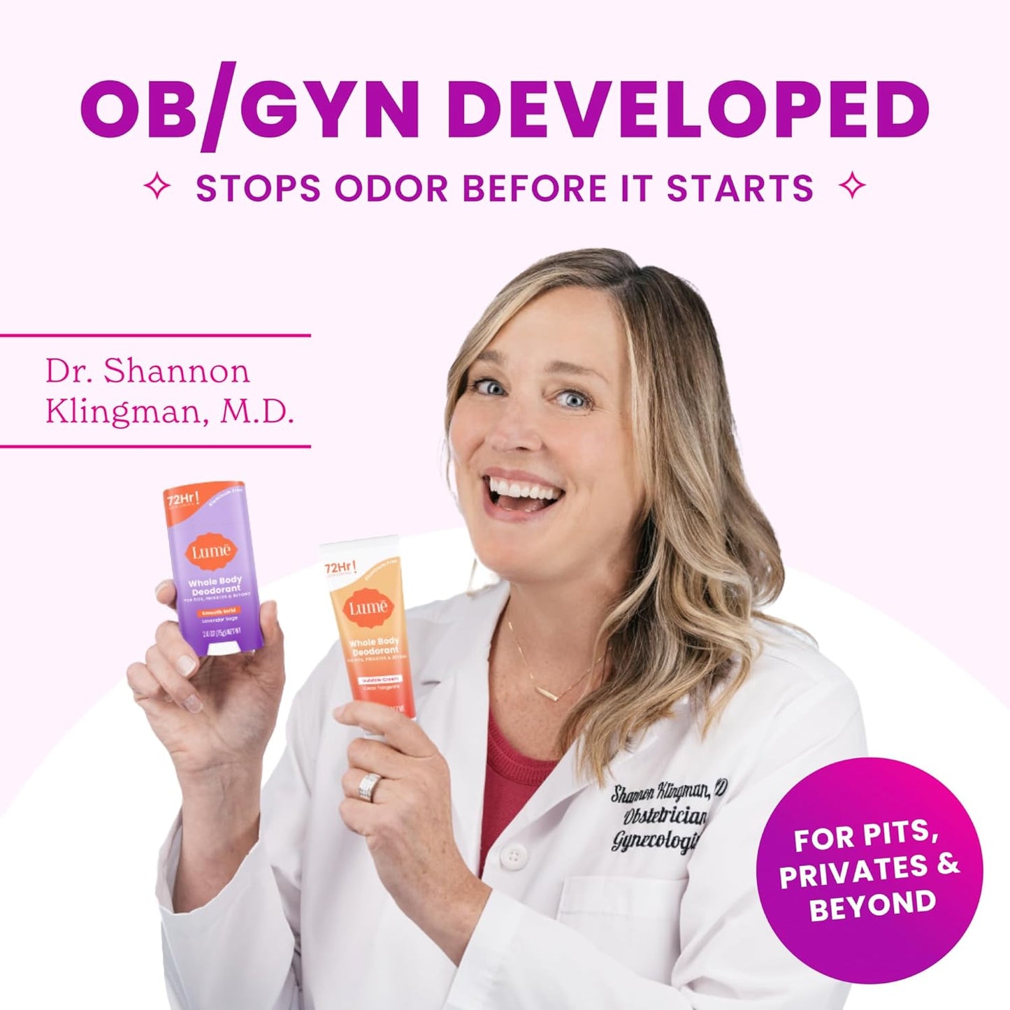 Lume Whole Body Deodorant - Smooth Solid Stick & Flushable Deodorant Wipes - Doctor Developed - Aluminum Free, Baking Soda Free, Skin Loving - 2.6 Ounce (Unscented) 15 Count Wipes (Cool Cucumber)