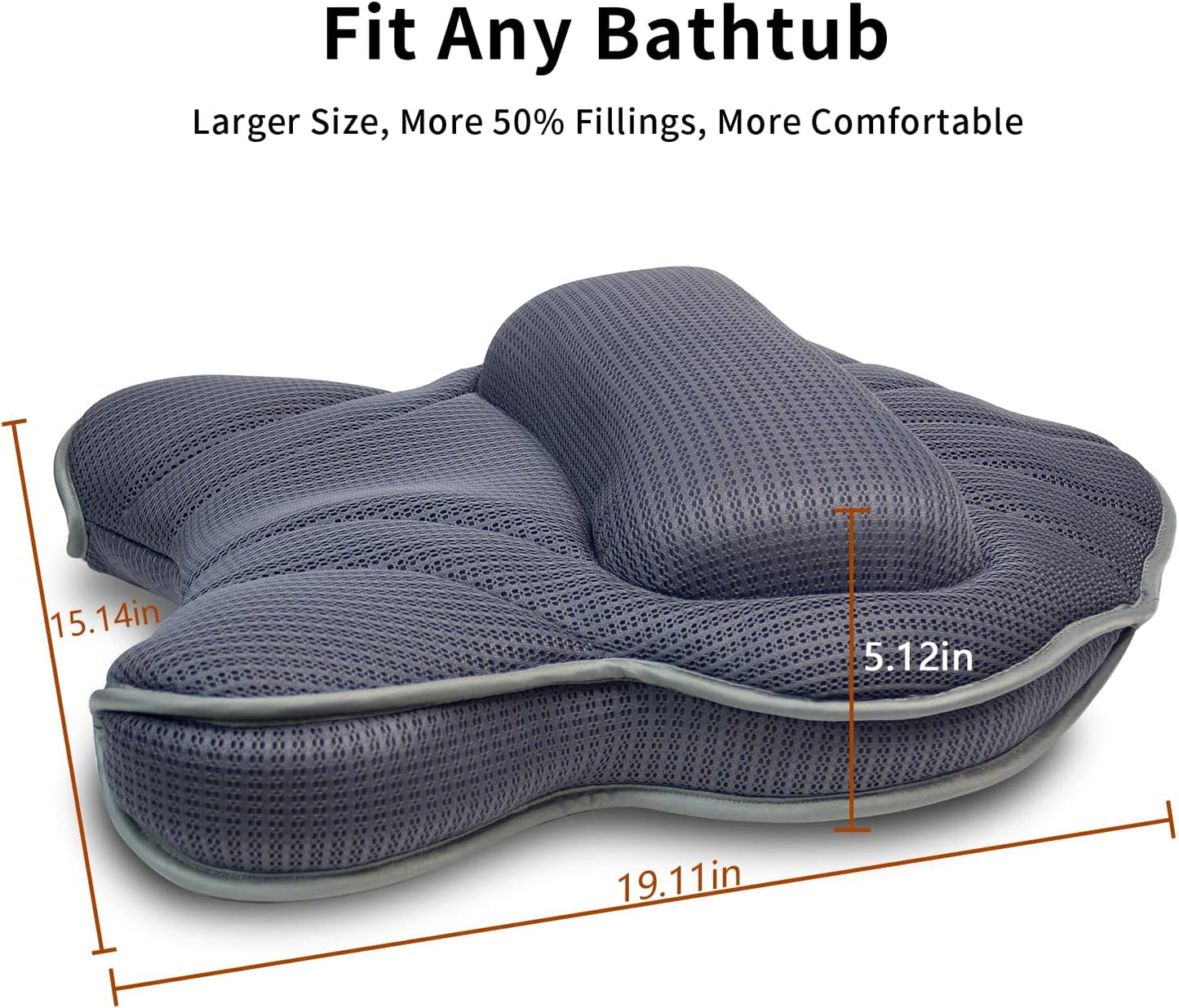 Extra Thick Large Bath Pillow with Neck,Back,Head Support for Bathtub, Spa, Soaking Gray(19''x15'')