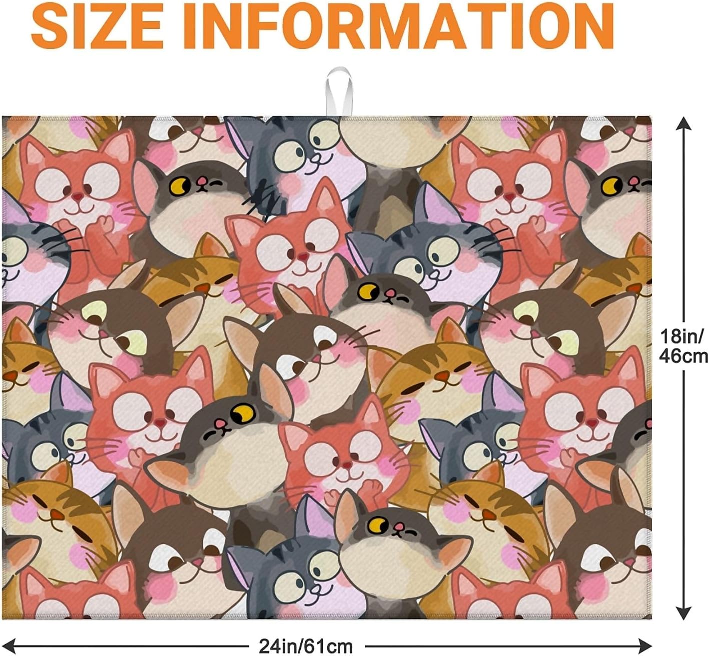 Dish Drying Mat For Kitchen Counter, Colorful Cute Cat Microfiber Absorbent Dish Drainer Rack Pad Reusable Large 18x24in Drying Mat