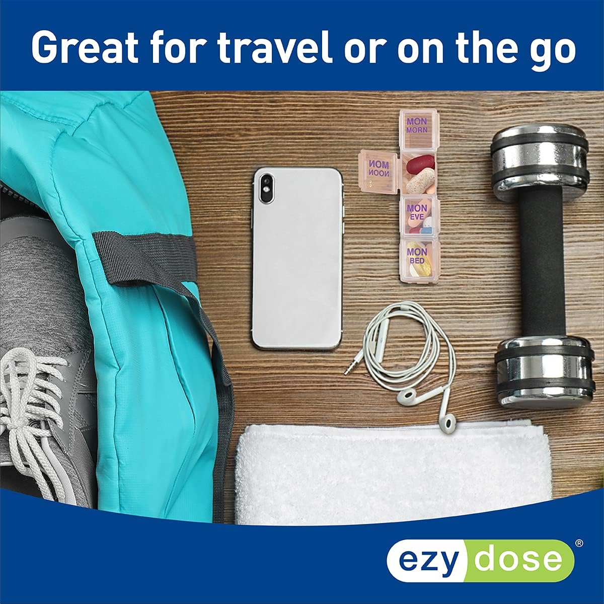 EZY DOSE Weekly (7 Day) 4 Times a Day Push Button Pill Organizer and Vitamin Planner, Removable Daily Pillboxes, Patented Design, Assorted Colors, Clear, Large (Pack of 1) (67133)