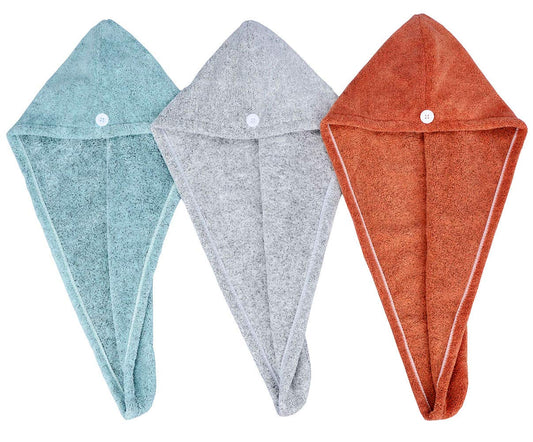 HOPESHINE Hair Towel Twist Microfiber Bamboo Fabric Women's Soft Shower Towels for CurlyHair Turban Wrap Drying Cap Great Gift for Girls 3-Pack