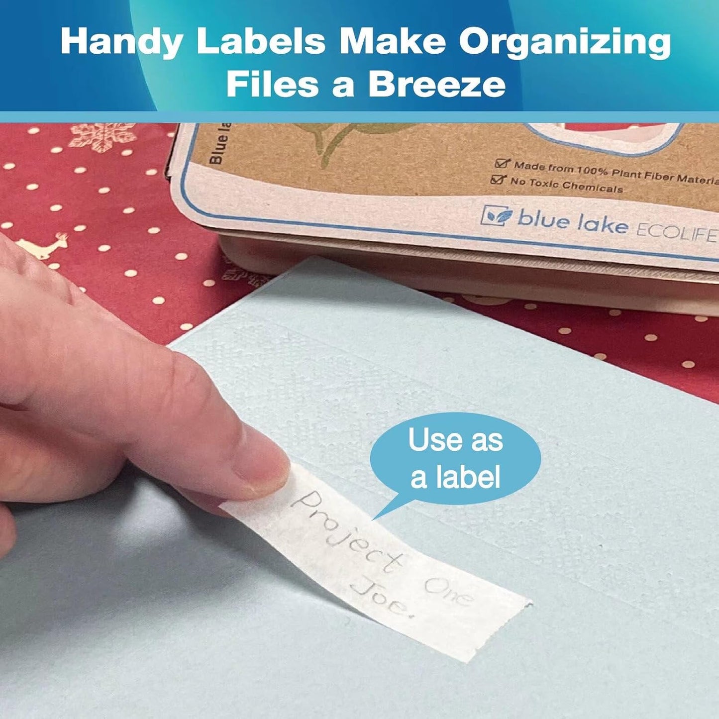 Blue Lake ECOLIFE Masking Tape Dispenser，Plastic-Free Masking Tape Dispenser with 4 Rolls 3/4 in x 550 in Paper Tape, Label Tape Dispenser Desk for Masking, Labeling, Office Home School