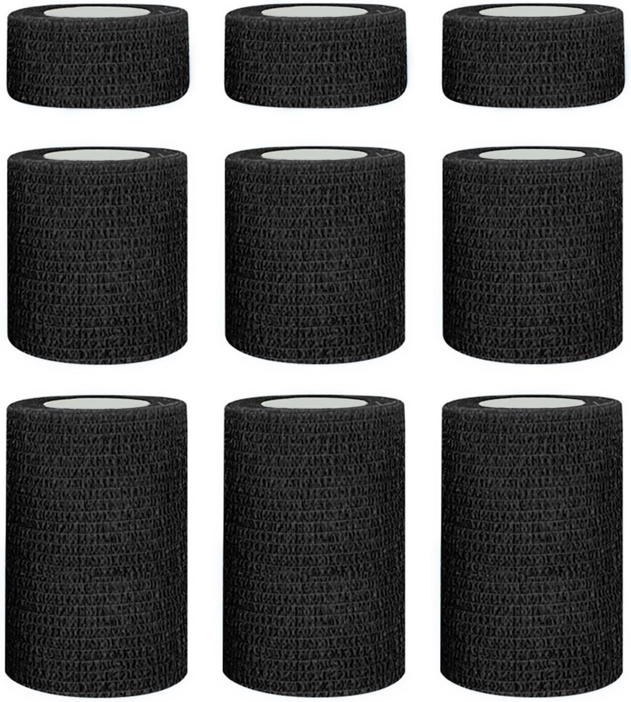 1"/2"/3" Self Adhesive Bandage Wraps, 9 Pack Black Self Adherent Cohesive Bandages Wrap for Wounds, Vet Wrap, Ankle Tape, Tattoo Tape Wrap, Medical Tape, Color Athletic Tape