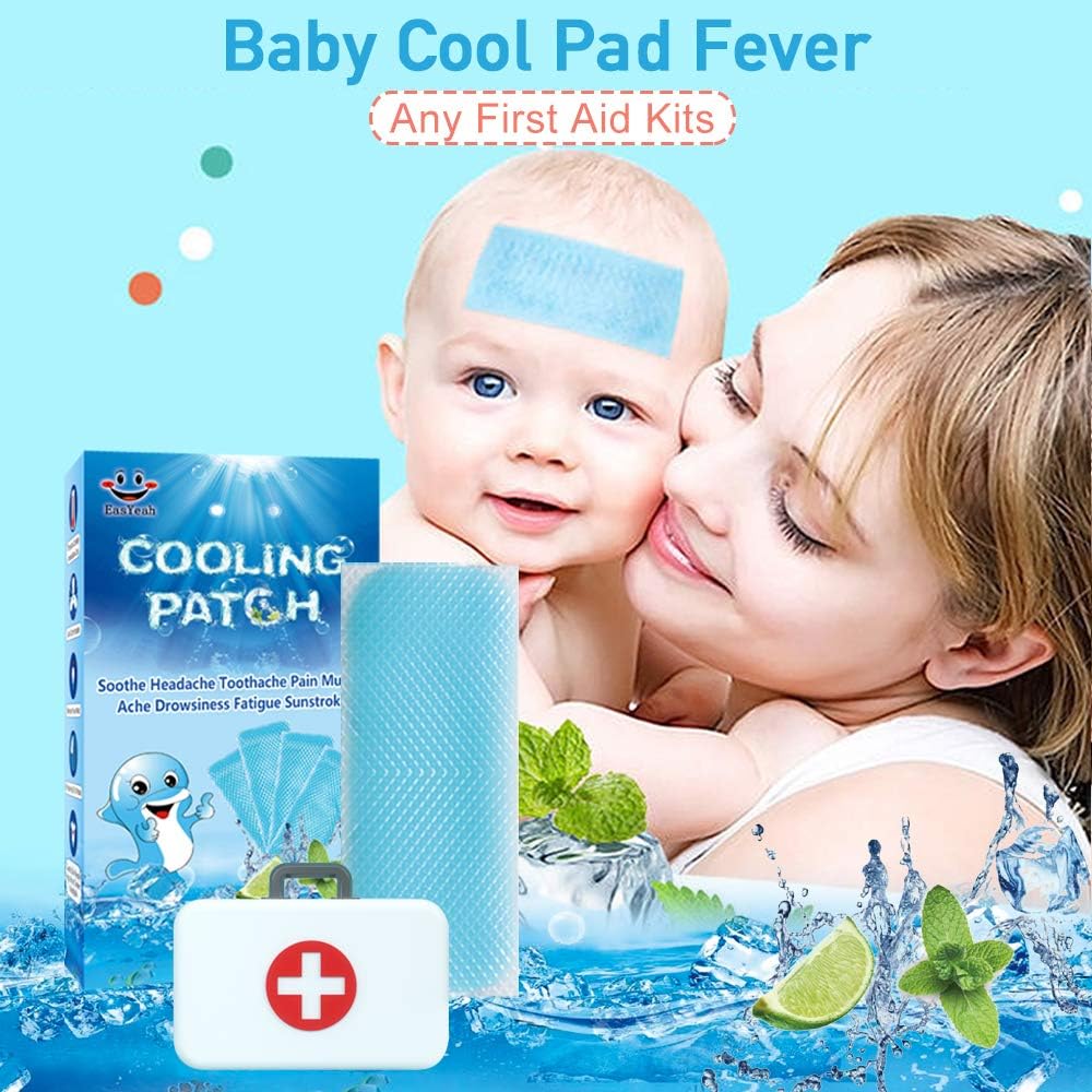 12 Sheets Cooling Patches for Fever Discomfort & Pain Relief, Cooling Relief Fever Reducer, Soothe Headache Pain, Pack of 12