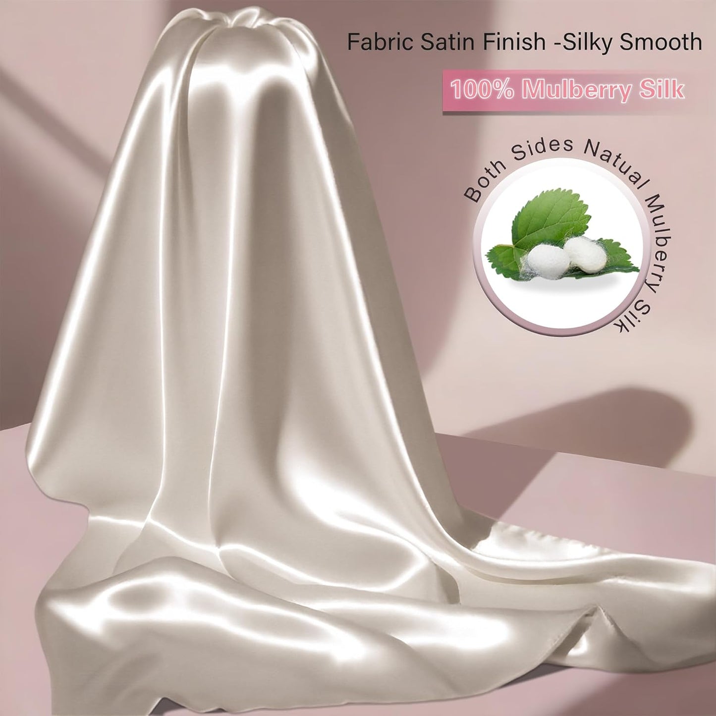 Mulberry Silk Pillow Cases 2 Pack Standard Size with Zipper, Ultra Smooth Soft Breathable Cooling Pillow Cases for Hot Sleepers, Silk Satin Pillowcase for Hair and Skin Set of 2, Gifts for Women