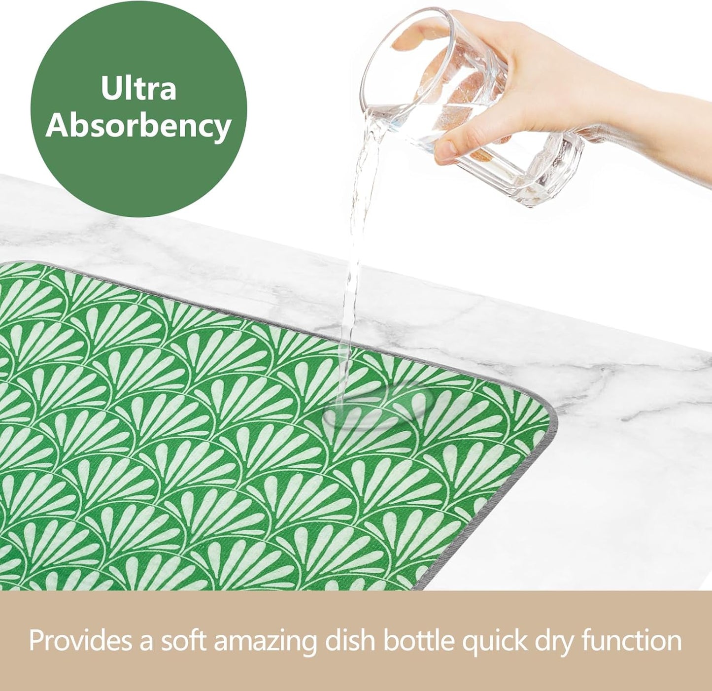 SHIYUE Dish Drying Mat for Kitchen Counter Super Absorbent Spring Kitchen Decor Microfiber Drying Matainers Rack Fast Pad Dish Drainer Mats(Bohe Green Flower,16''x18'')