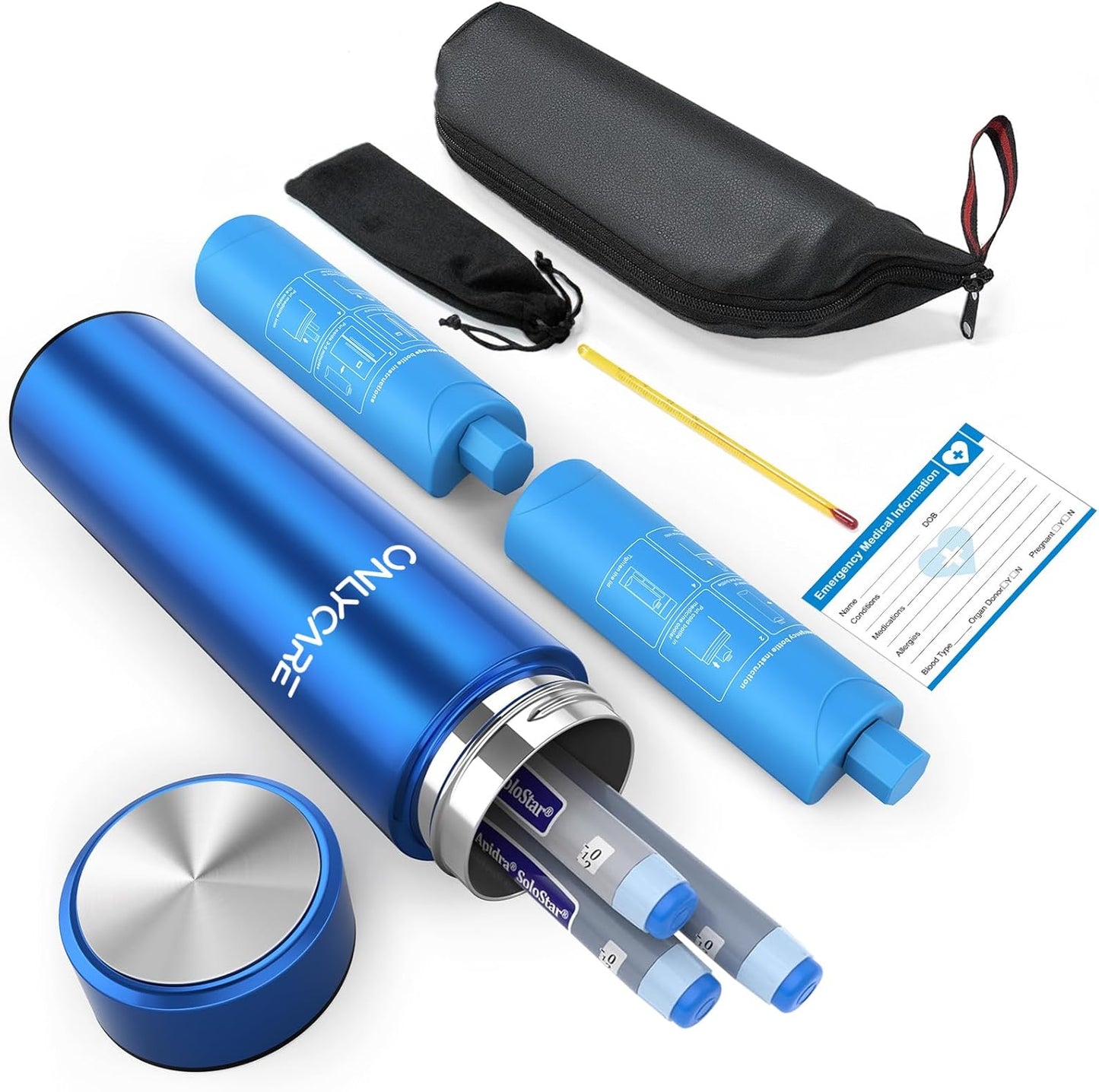 ONLYCARE Insulin Cooler Travel Case, 60H(3-7 Pens), Injection Travel Case FSA HSA Approved, Diabetic Insulin Cooler with Gel Ice Pack, Anti-Freeze Medicine Bag with Medical Alert Tag