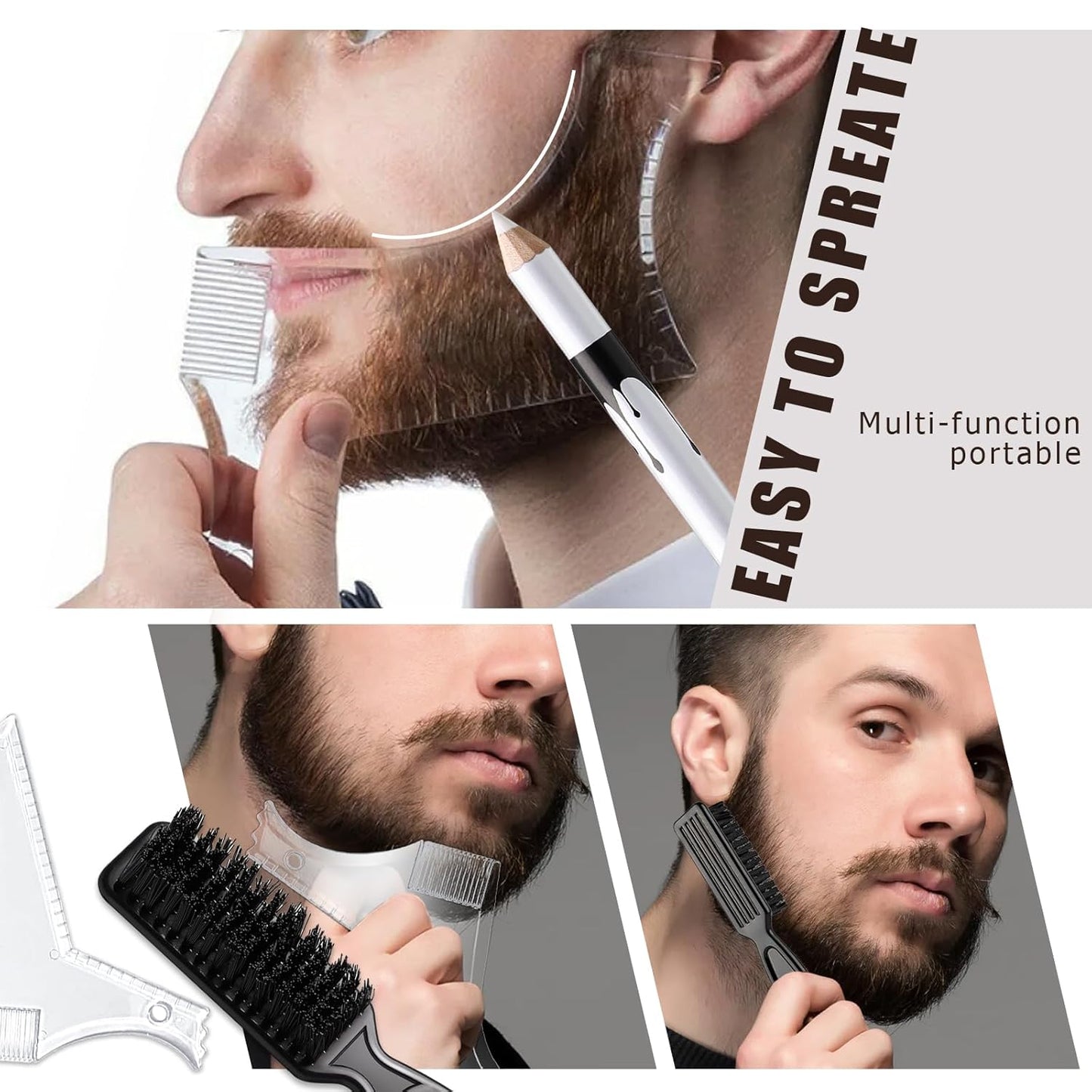 White Barber Pencil for Lineup Magic Hairline Beard Guide Shaping Pencils Barber Chalk for Design Hairline Razor Trace Barber Pencils Set with Sharpener Ruler Brush for Men