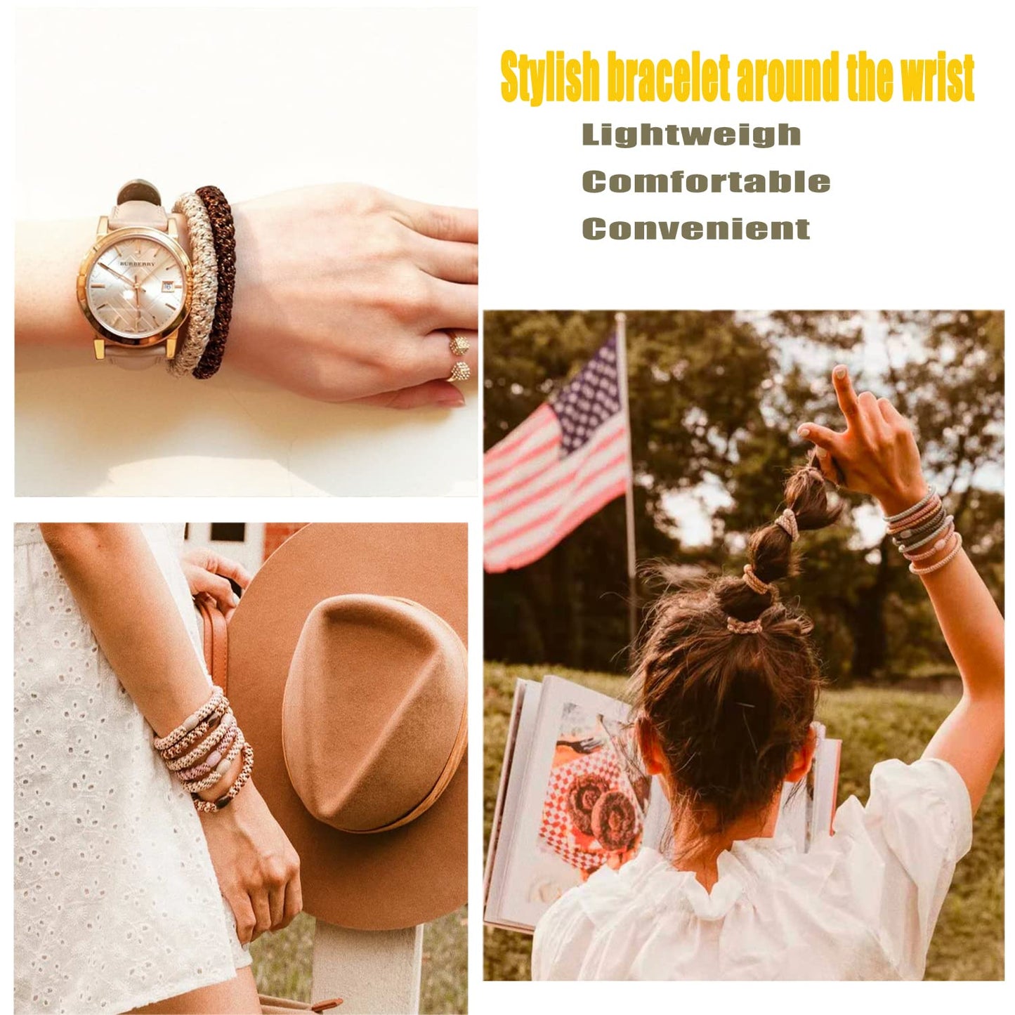 AXEN 8PCS Elastic Hair Tie for Women Girls, Cotton Bands Soft Woven Ponytail Holders for Thick Hair and Curly Hair, Pink Series