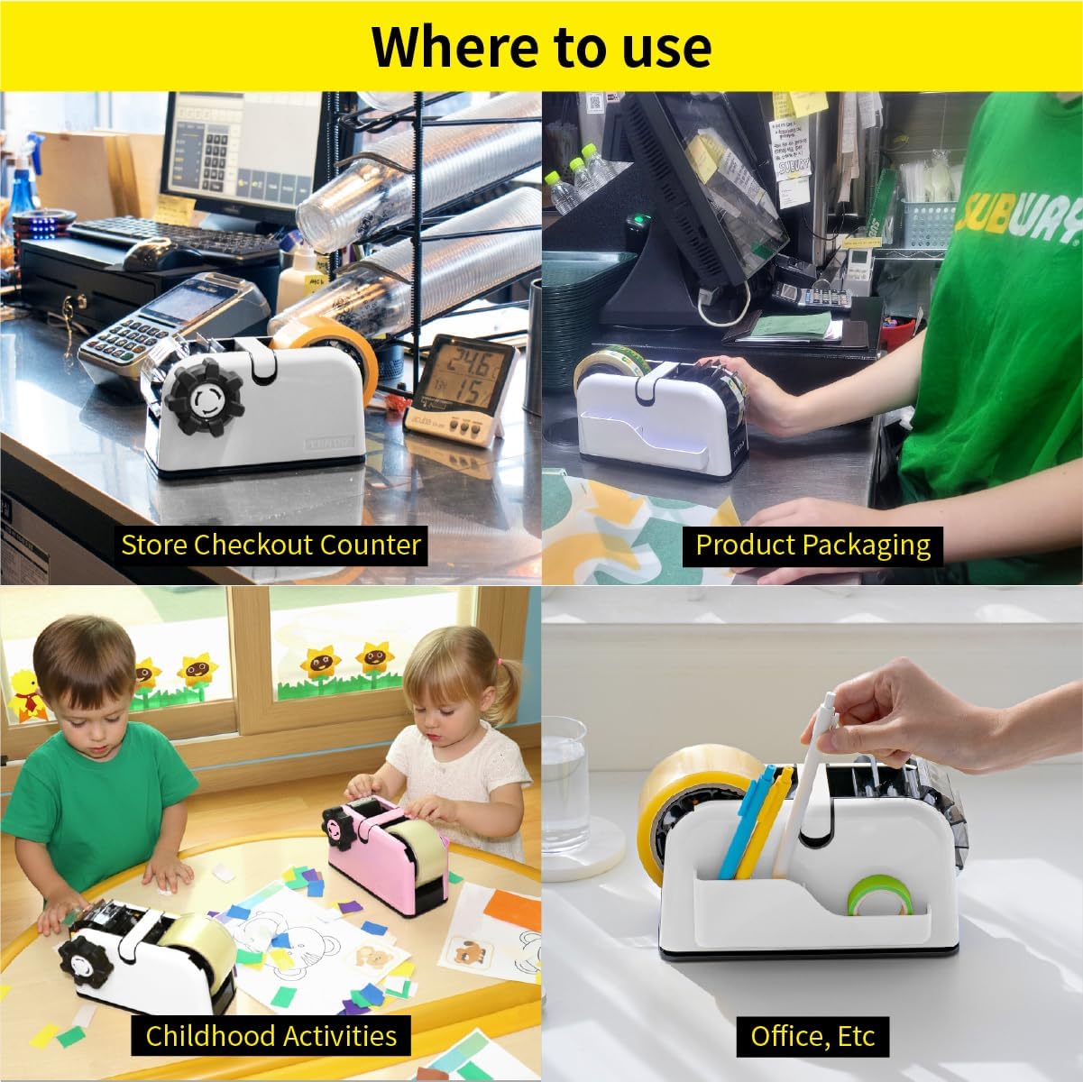 [TENDO°] Multi-Section Tape Dispenser ZO-508: Innovative Cutter for Custom Tape Width (White)