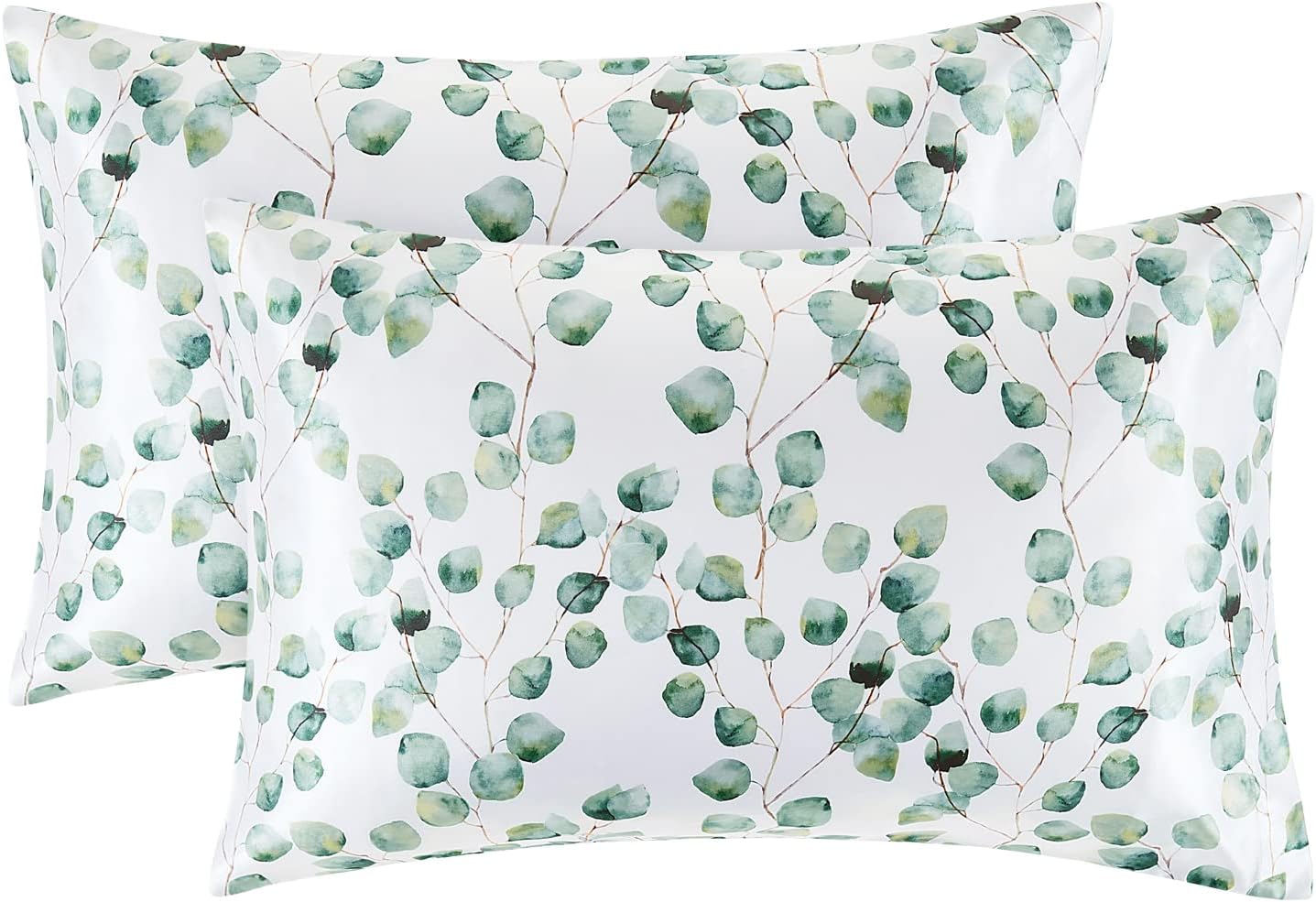 EXQ Home Silky Satin Pillowcase for Hair and Skin,Printed Pillow Cases Standard Size Set of 2 Satin Pillow Case 2 Pack with Envelope Closure(Ink Leaf, 20x26)