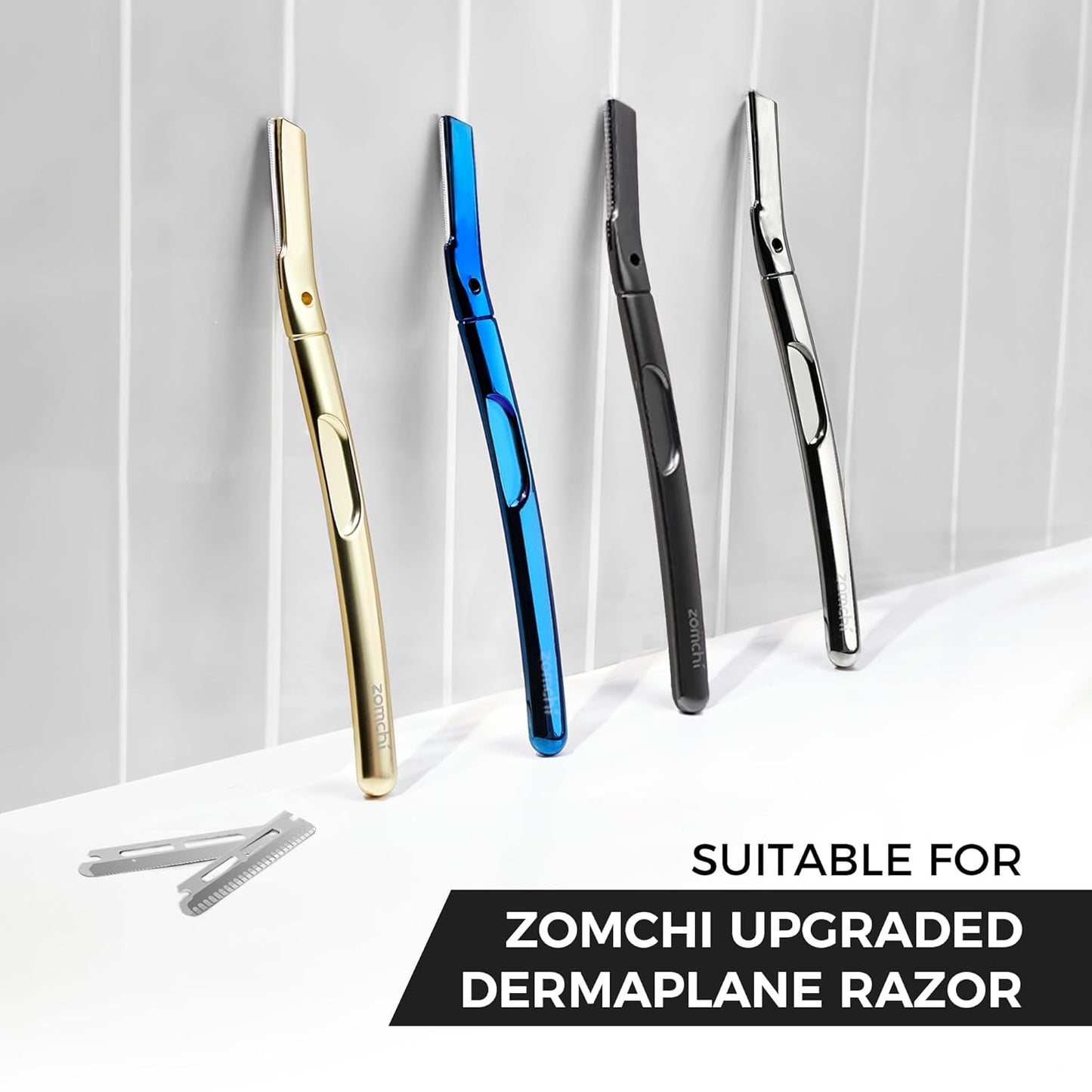 ZOMCHI Reusable Metal Dermaplane Tool Refills, Set of 10 Replacement Blades (Micro Distance), Dermaplaning Razor Refills, Plastic Free Eyebrow Razor Blades