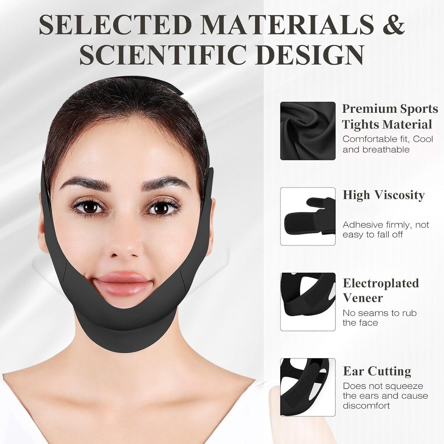 Chin Strap for Sleeping,Double Chin Reducer,Adjustable Chin Strap,Jaw Strap,Jawline Shaper,V Line Lifting Mask,Black,L