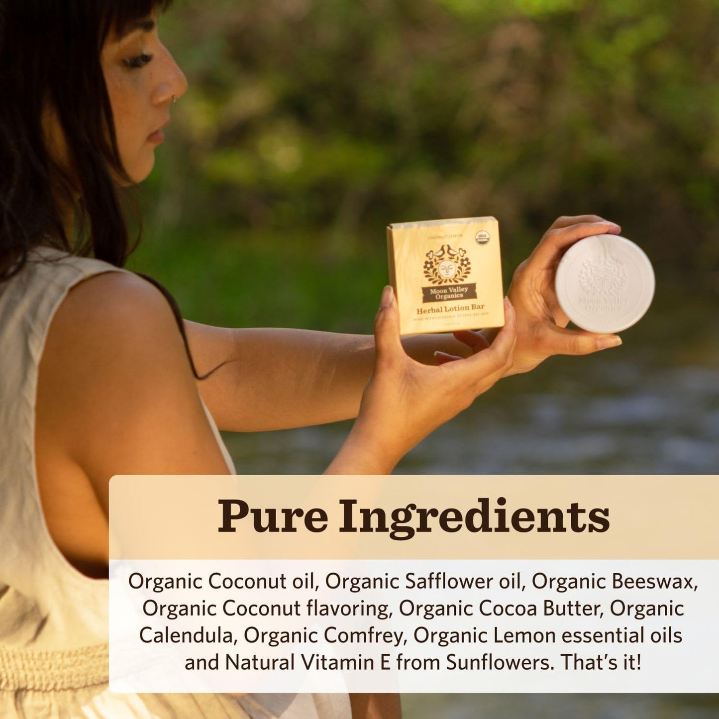 Moon Valley Organics Herbal Lotion Bar in Coconut Lemon, Moon Melt Bar, Calendula and Comfrey, Beeswax, Heal and Restore Chapped Skin, Soothing