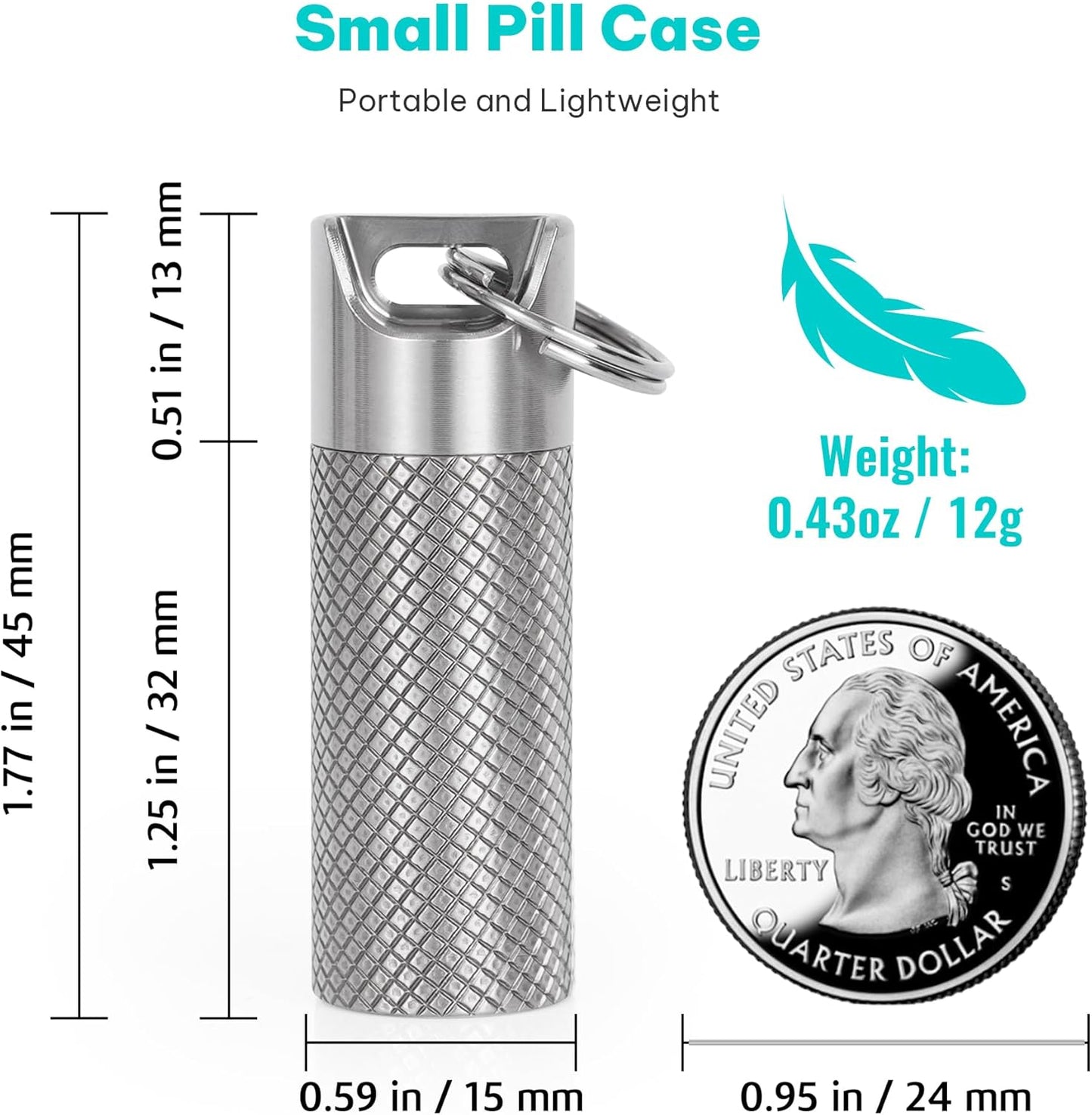 Pill case, Titanium Pill Box Keychain - 100% Waterproof Medicine Organizer, Keychain Pill Container for Emergency Pills, Outdoor Travel Camping
