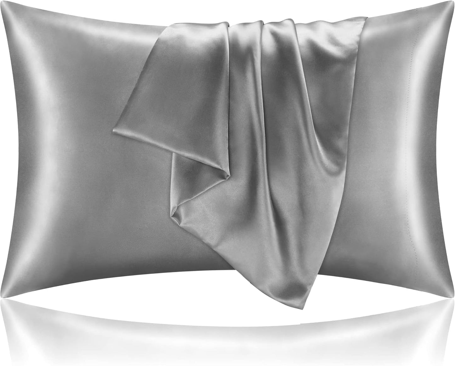 BEDELITE Satin Pillowcase for Hair and Skin, Super Soft and Cooling Similar to Silk Pillow Cases 2 Pack with Envelope Closure, Gift for Women Men(20"x40" King Size, Grey)