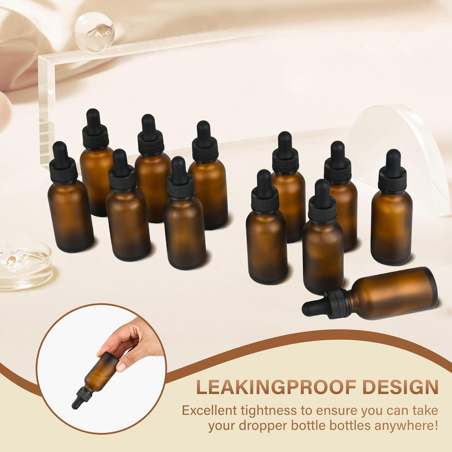 12 Pcs, 1oz Dropper Bottle, Amber Glass Eye Dropper Bottle, Tincture Bottles with Dropper, Pretty Finish, Leak-Proof Design, Stronger Suction for All Kinds of Mixed Liquids