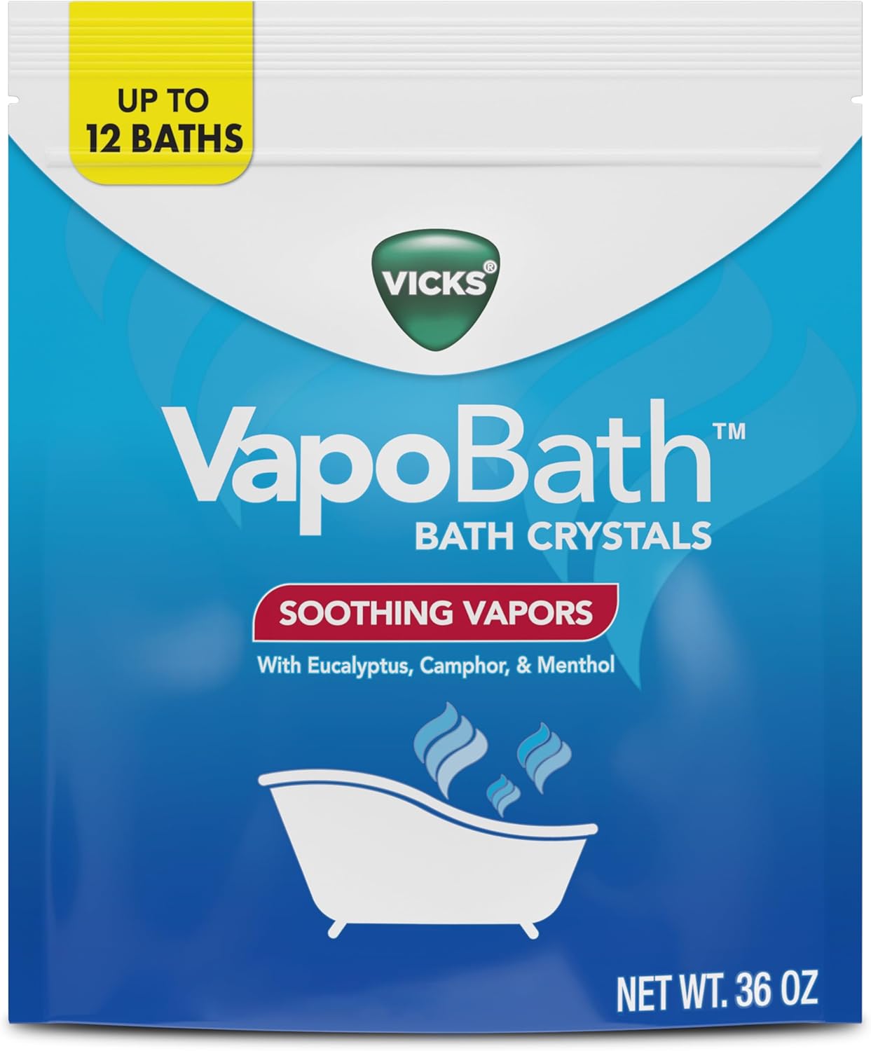Vicks VapoBath, Bath Salts, Bath Bomb, Non-Medicated Bath Crystals, Comforting Vicks Vapors, Vapor Bath, Aromatherapy with Eucalyptus and Menthol Scent, Contains Essential Oils, 36 OZ