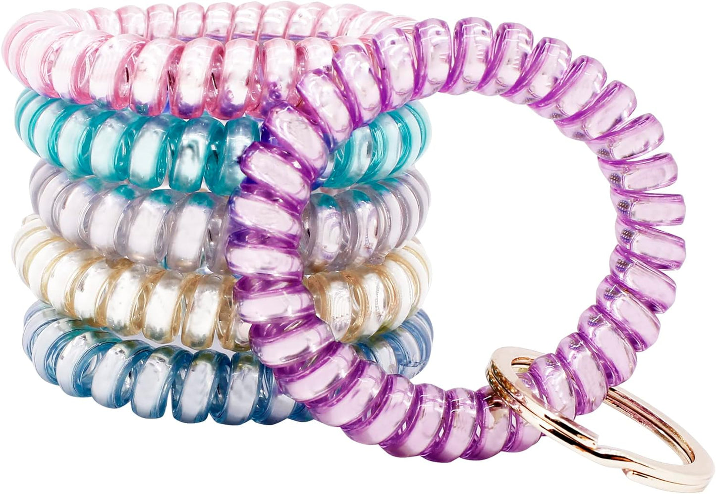 BIHRTC 6PCS Spiral Bracelet Wrist Keychains Elastics Coils Wristband Key Chain Bracelets Plastic Spring Flexible Spiral Wrist Key Chain Keyring for Pool Wallet Id Sauna Sport Badge Hair