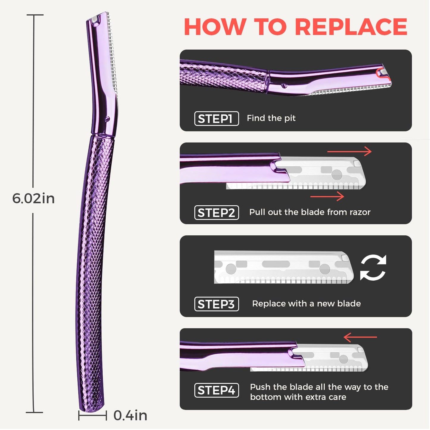 ZOMCHI Eyebrow Razor, Face Razors for Women&Men, Eyebrow Trimmer Shaper with Precision Cover, Facial Shaver with 6 Blades (Purple)