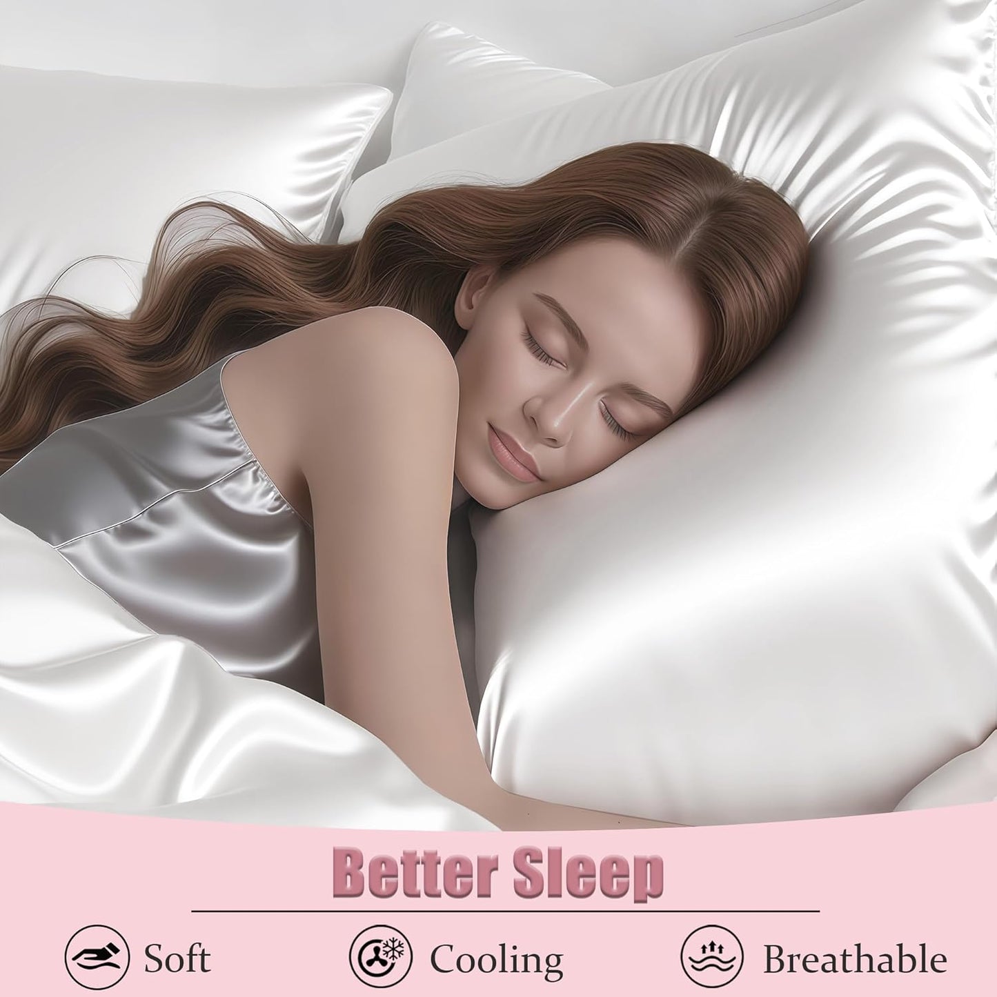 Mulberry Silk Pillow Cases Queen Size Set of 2, Ultra Smooth Soft Breathable Cooling Pillow Cases for Hot Sleepers, Silk Satin Pillowcases 2 Pack with Zipper for Hair and Skin, Gifts for Women