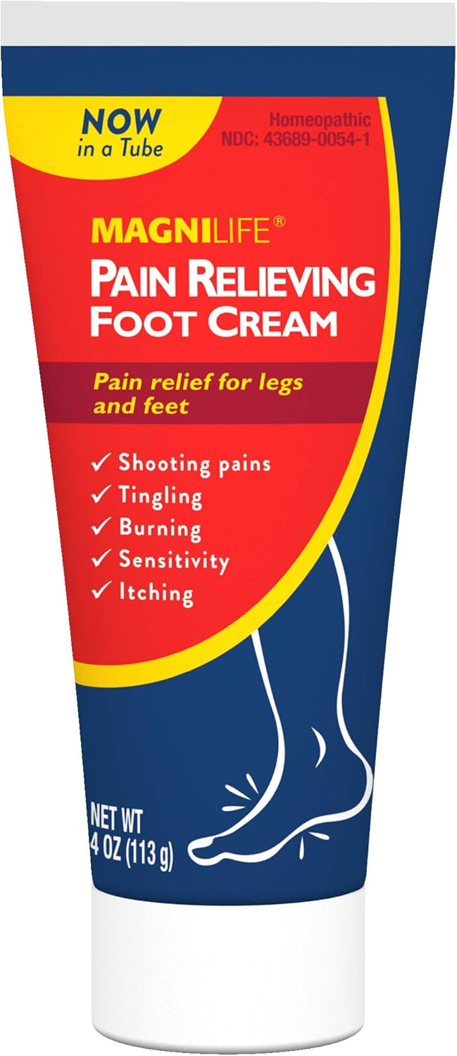 MagniLife Pain Relieving Foot Cream Soothing Relief for Soreness, Pain, Burning, Tingling, Itching or Sensitivity in Feet & Legs - All-Natural Moisturizing Topical - Petroleum-Free - 4oz Tube