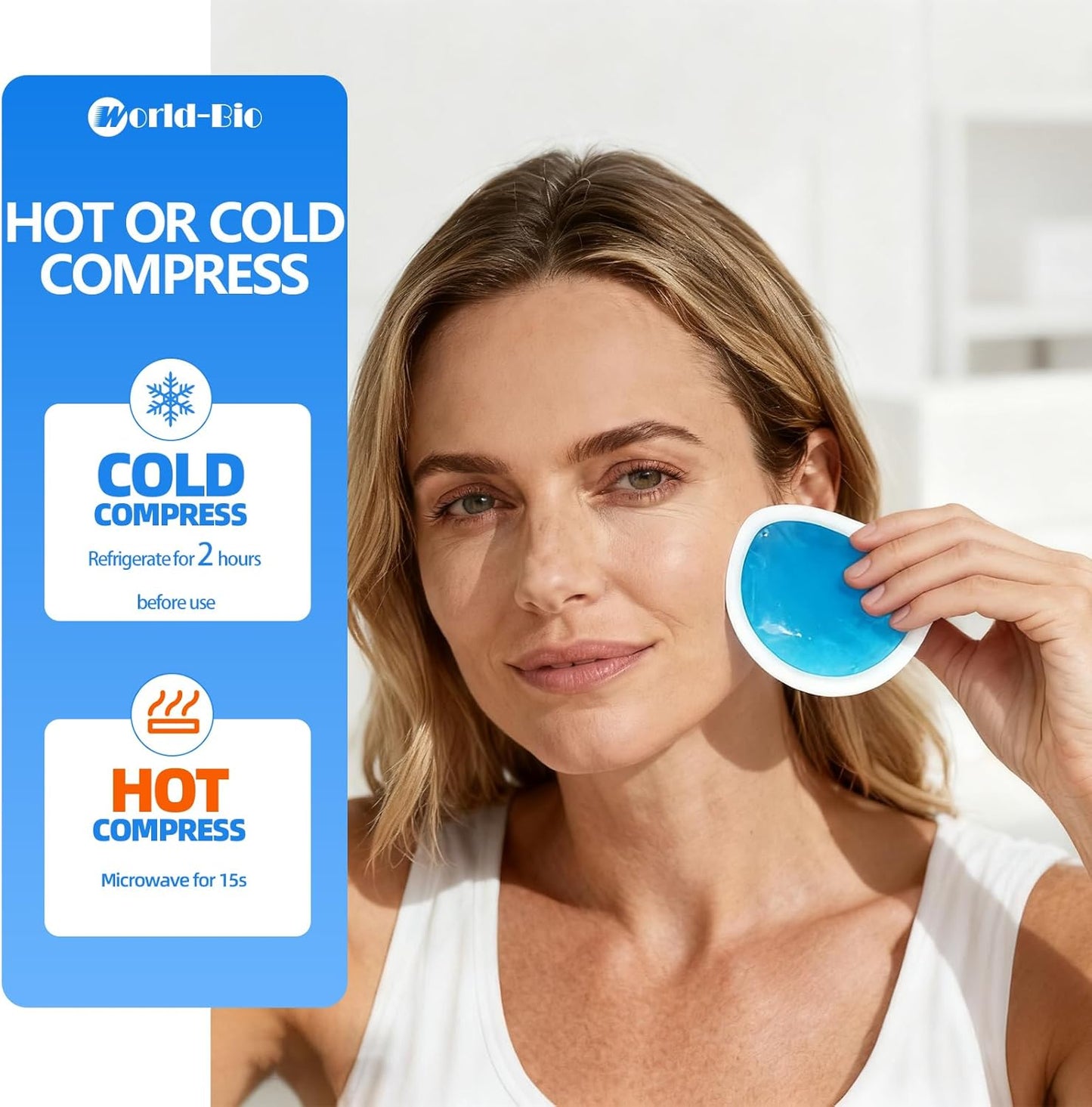 WORLD-BIO Small Soft Ice Pack for Injuries（5 pcs）- Round Ice Packs for Face，Reusable Gel Ice Pack with Cloth Backing & Sleeve for Pain Relief, Toothaches,Minor bruising-Blue