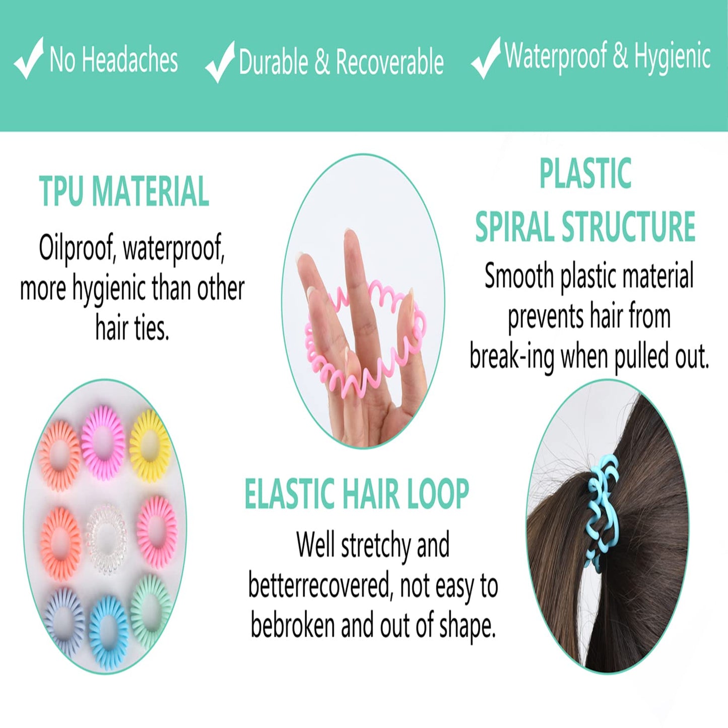 Hair Ties Set: 18 Spiral Coils for Women - No Crease, No Damage for Thick & Thin Hair Types, Ponytail Holders