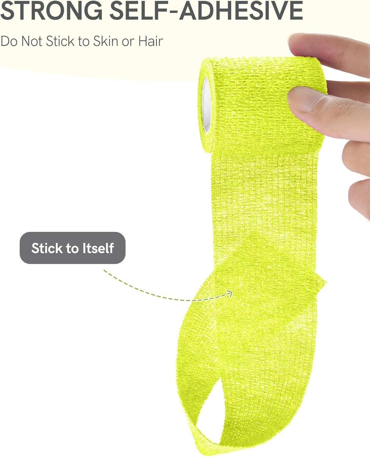 FriCARE Self Adhesive Bandage Wrap, Medical Tape in First Aid Kit, Cohesive Bandages for Wounds Sport Vet, FSA/HSA Eligible, 2 Inches X 5 Yards 6 Rolls, Fluorescent Yellow