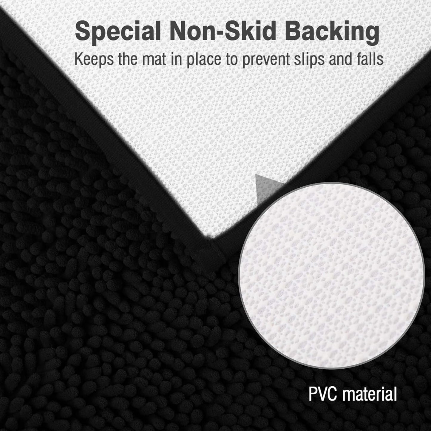ITSOFT Non-Slip Shaggy Chenille Toilet Contour Bathroom Rug with Water Absorbent, 24 x 21 Inches U-Shaped Black