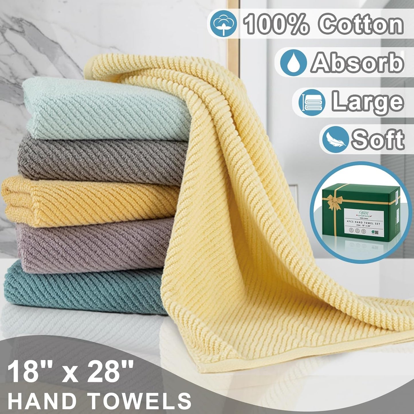 VOOVA & MOVAS Bath Towel Set, 4PC Large 30" x 56" - 100% Cotton | Quick Dry | Thick | Light Weight | Soft | Absorbency, Bath Towels Set for Bathroom, Bathroom Essentials, Ocean Blue
