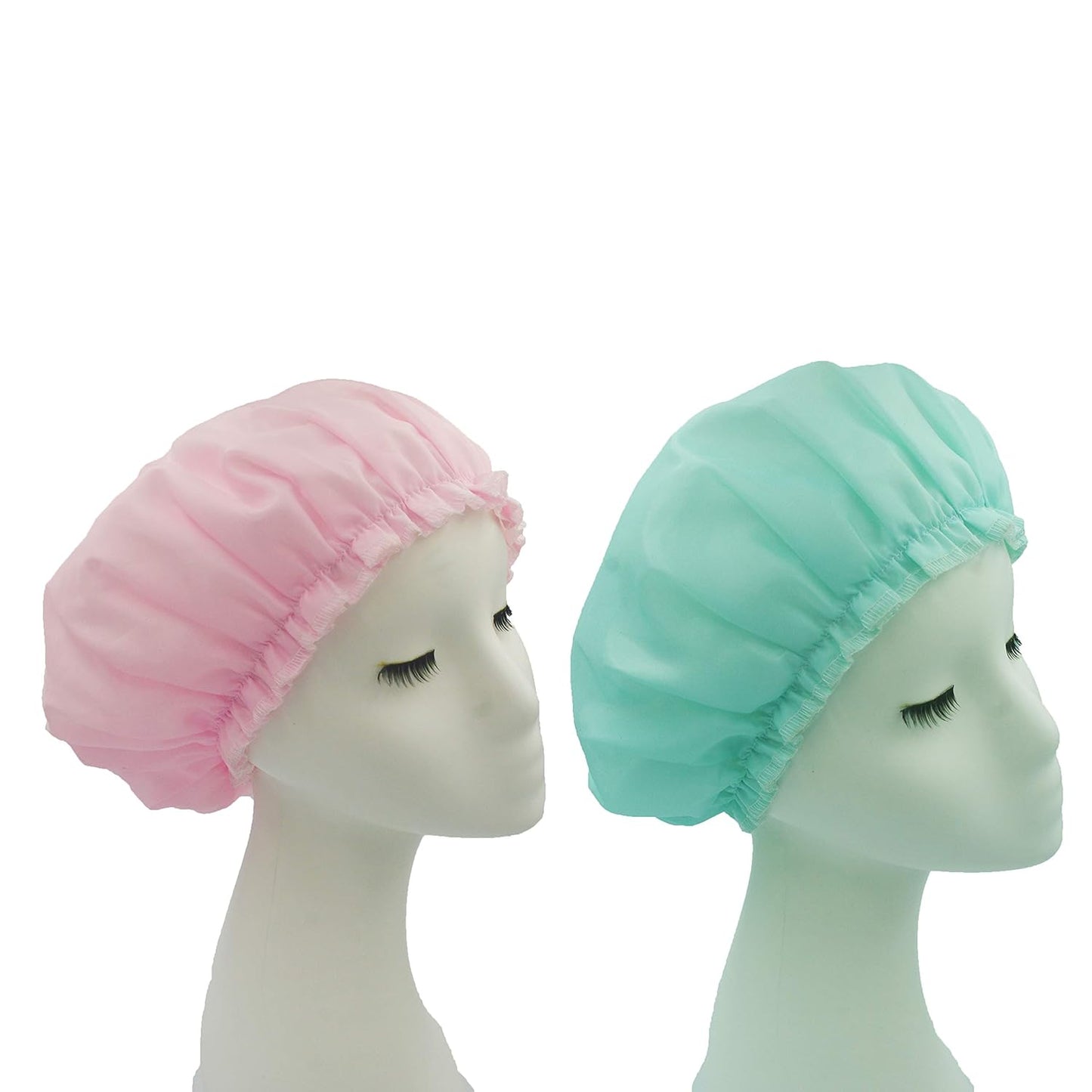 (2 Pack) Creamy Fashion Style Hair Cap Extra Large Double Layer Lined Waterproof Durable Eco-Friendly Shower Cap with Tight Elastic-Fashionista Collection Bath Cap (Solid Pattern)