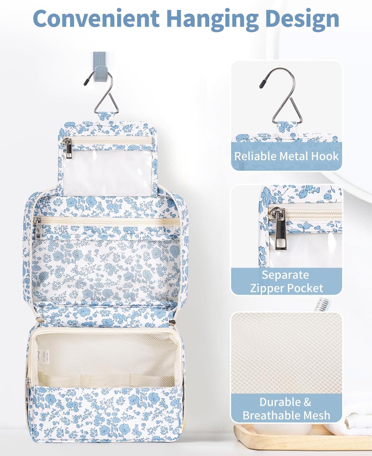 Narwey Small Hanging Travel Toiletry Bag for Women, Travel Bag for Toiletries, Makeup Bag Organizer Cosmetic Bags Make Up Bags for Girls