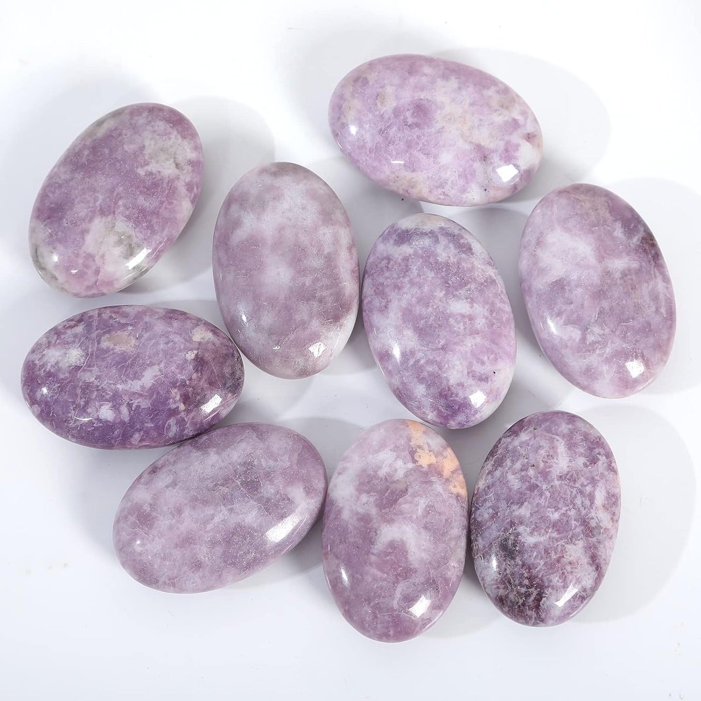 Natural Purple Lepidolite Oval Polished Worry Stones, Healing Crystal Indoor Fountain Stones Massage Energy Anxiety Relief Items