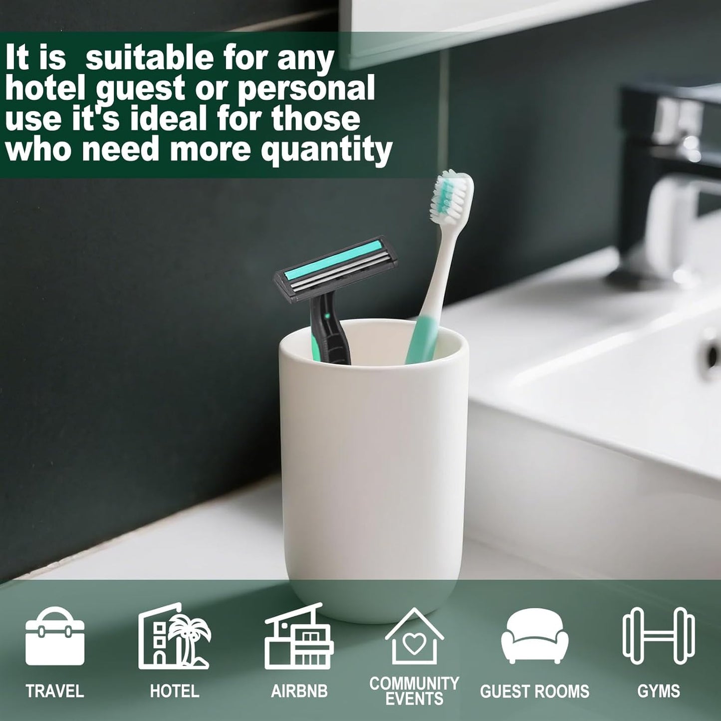 Disposable Twin Blade Razors in Bulk, Individually Wrapped - Clear Safety Cap, For Homeless, Hotel, Airbnb, Travel (pack of 30,green)