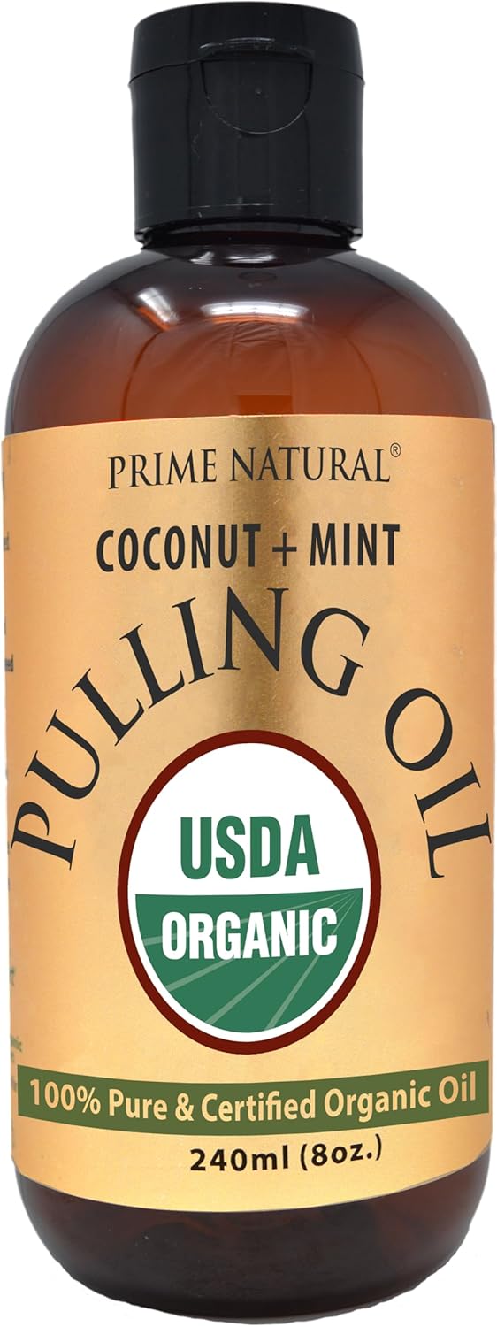 PRIME NATURAL Oil Pulling with Organic Coconut & Organic Peppermint Oil 8oz | Cocomint | Natural Oral Care & Teeth Whitening | Alcohol Free Mouthwash Freshens Breath, Healthier Teeth & Gums