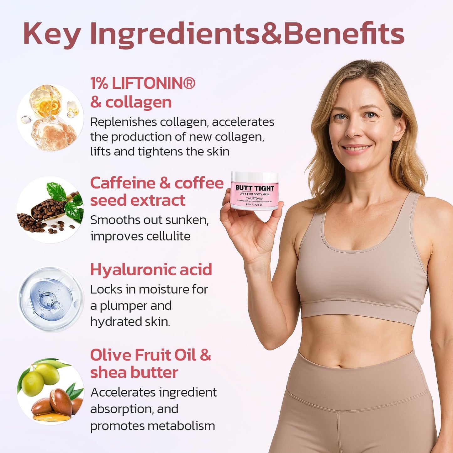 Cellulite Cream, Butt Firming and Lifting Cream for Cellulite and Stretch Marks Reduce Sagging Skin Lift & Firm Body Mask for Booty, Legs & Belly Skin Care - 110ml