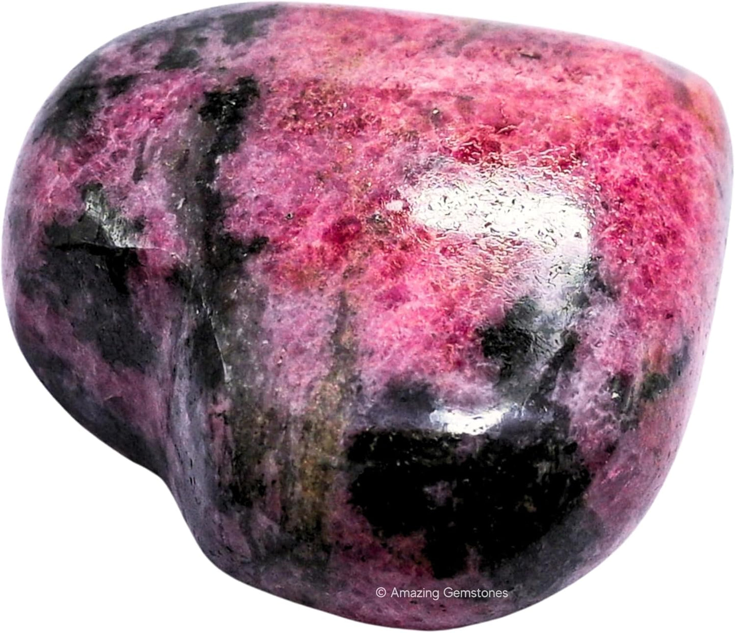 Rhodonite Crystal Heart Palm Stone - Pocket Massage Worry Stone for Natural Body Chakra Balancing, Reiki Healing and Crystal Grid