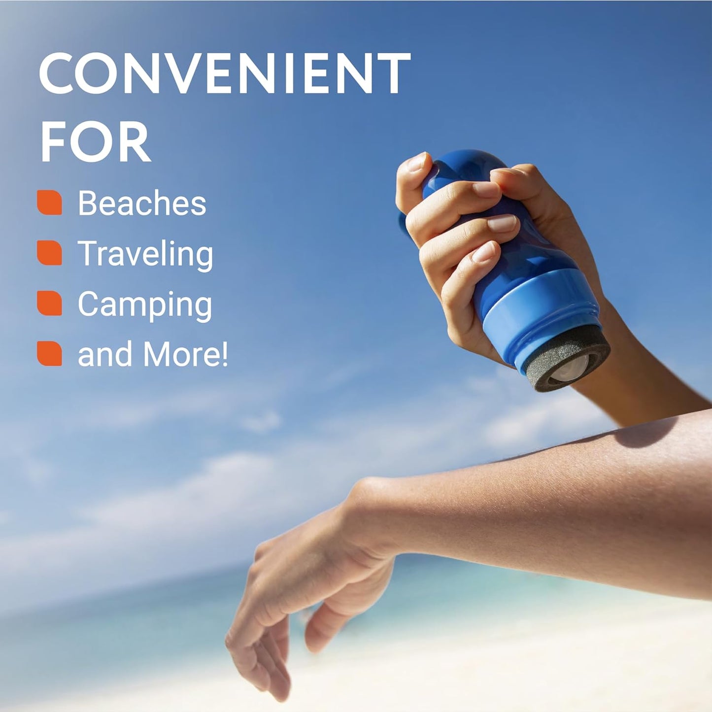 IMPRESA Sunscreen Applicator - 6 oz, Blue - Refillable Roll-On Bottle with Foam Sunscreen Replacement Sponges - Roller Ball Applicator & Lotion Roller for Kids & Adults