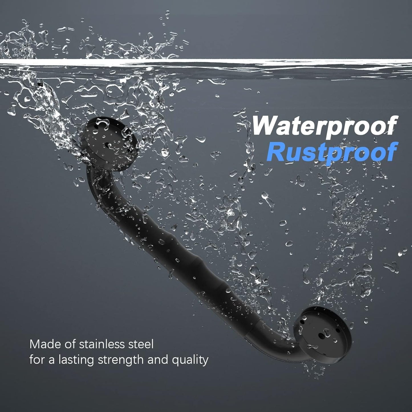 2 Pack 12 Inch Anti-Slip Shower Grab Bars w/Rubber Grip, iMomwee Stainless Steel Bathroom Wall Mount Matte Black Grab Bar Handle, Safety Balance Handrail, Handicap Elderly Senior Assist Bath Handle