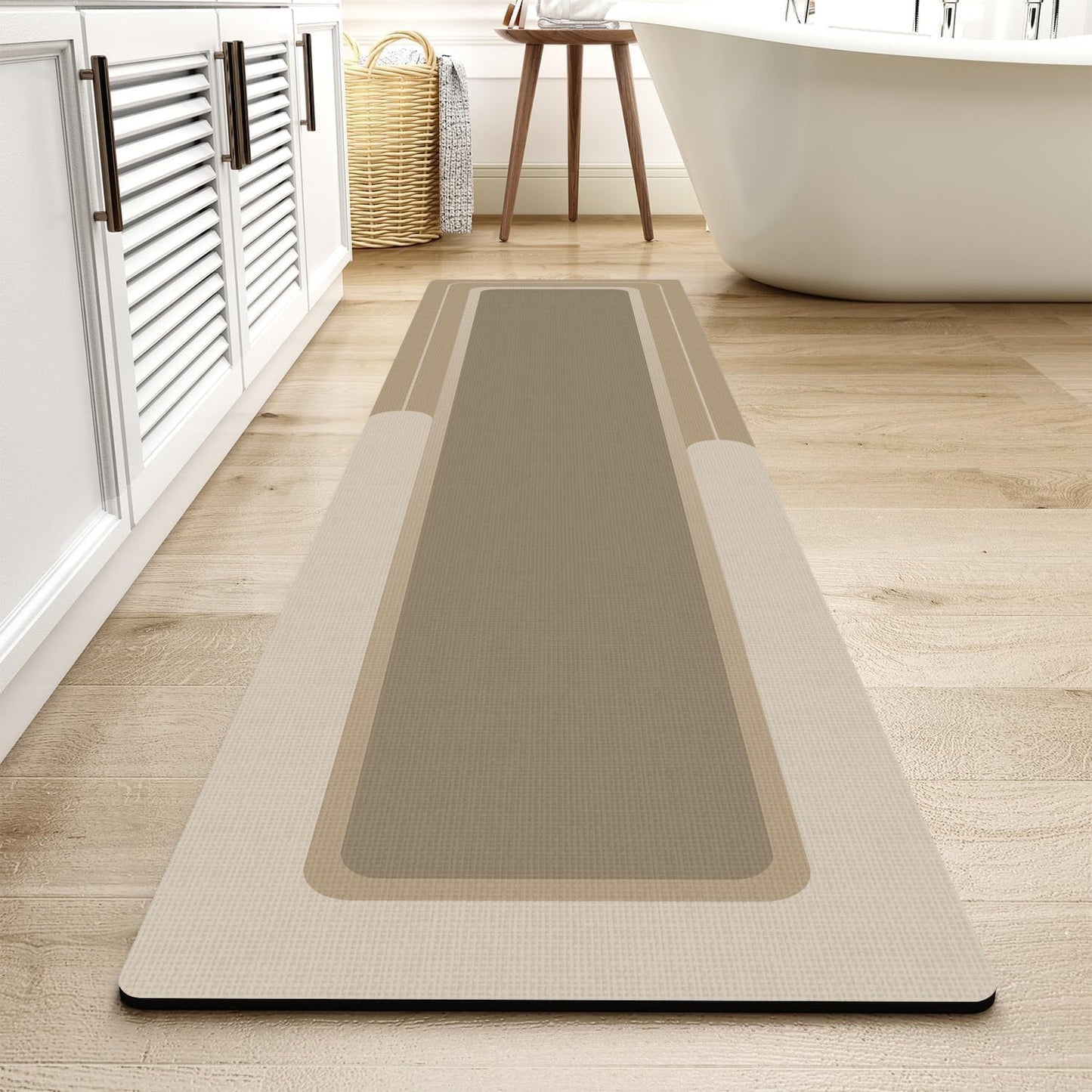 MontVoo-Bath Mat Rug Long Non Slip Super Absorbent Bathroom Runner Stain Resistant Quick Dry Thin Bathroom Mat Fit Under Door-24"x70",Beige
