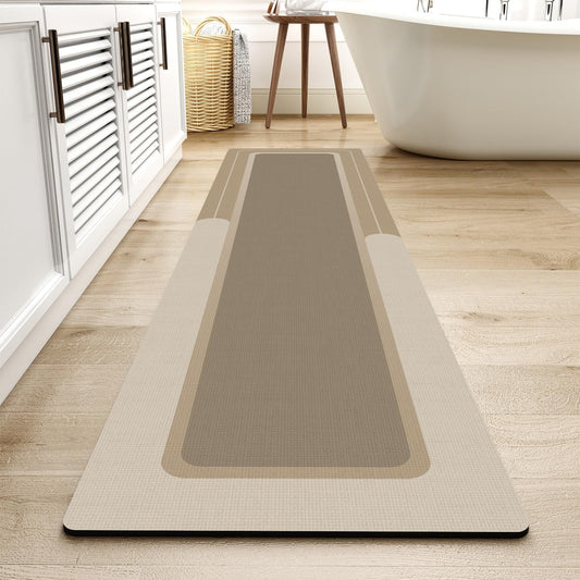 MontVoo-Bath Mat Rug Long Non Slip Super Absorbent Bathroom Runner Stain Resistant Quick Dry Thin Bathroom Mat Fit Under Door-24"x70",Beige