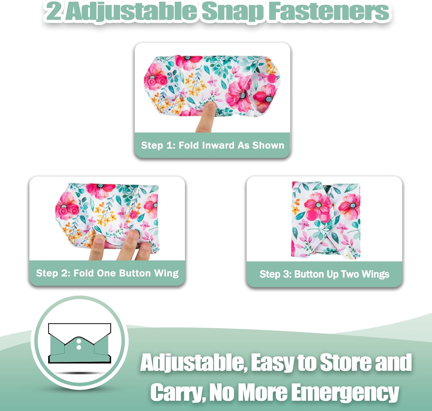 Wegreeco Cloth Menstrual Pads - Soft Washable Pads for Women - Reusable Panty Liners for Women - 6 Pack with 1 Cloth Mini Wet Bag (Small, Peonyony)