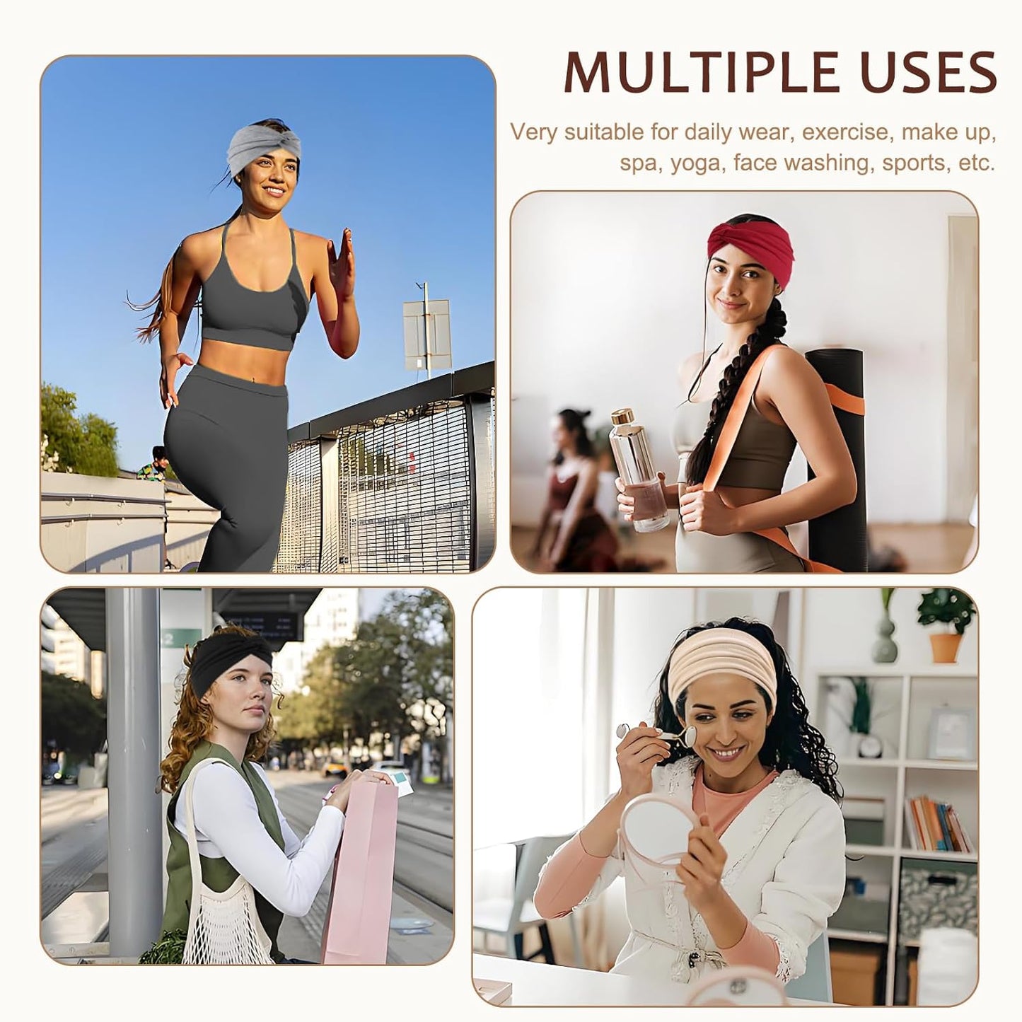 12-Pack Wide Stretch Headbands for Women - Non-Slip Extra Wide Turban Hair Bands for Workout, African Style, Sports & Daily Use (Breathable, All-Day Comfort) Color1 (Color2)