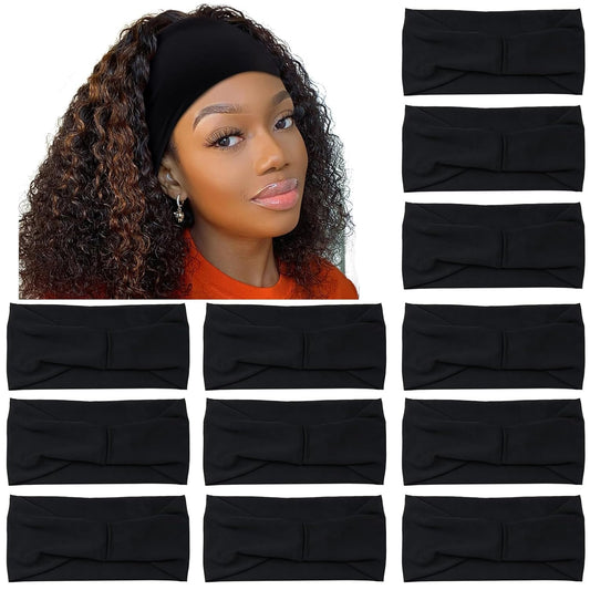 Black 4 inches Wide Headbands for Women, Non Slip Workout Yoga Running Hair Bands Head Wrap Sweat Bands, Pack of 12