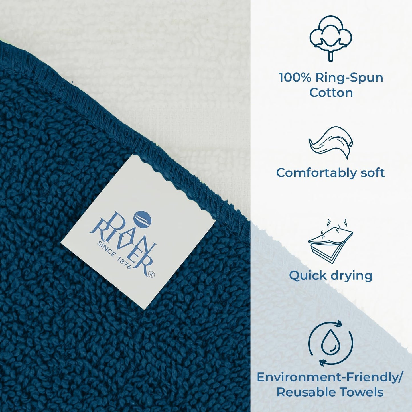 DAN RIVER 100% Cotton Washcloths 20 Pack Premium Quality Face and Body Cloth, Quick Dry Essential Towels for Bathroom, Hand, Kitchen & Cleaning, Baby Washcloths | 11X11 in | 400 GSM | Blue Opal+White