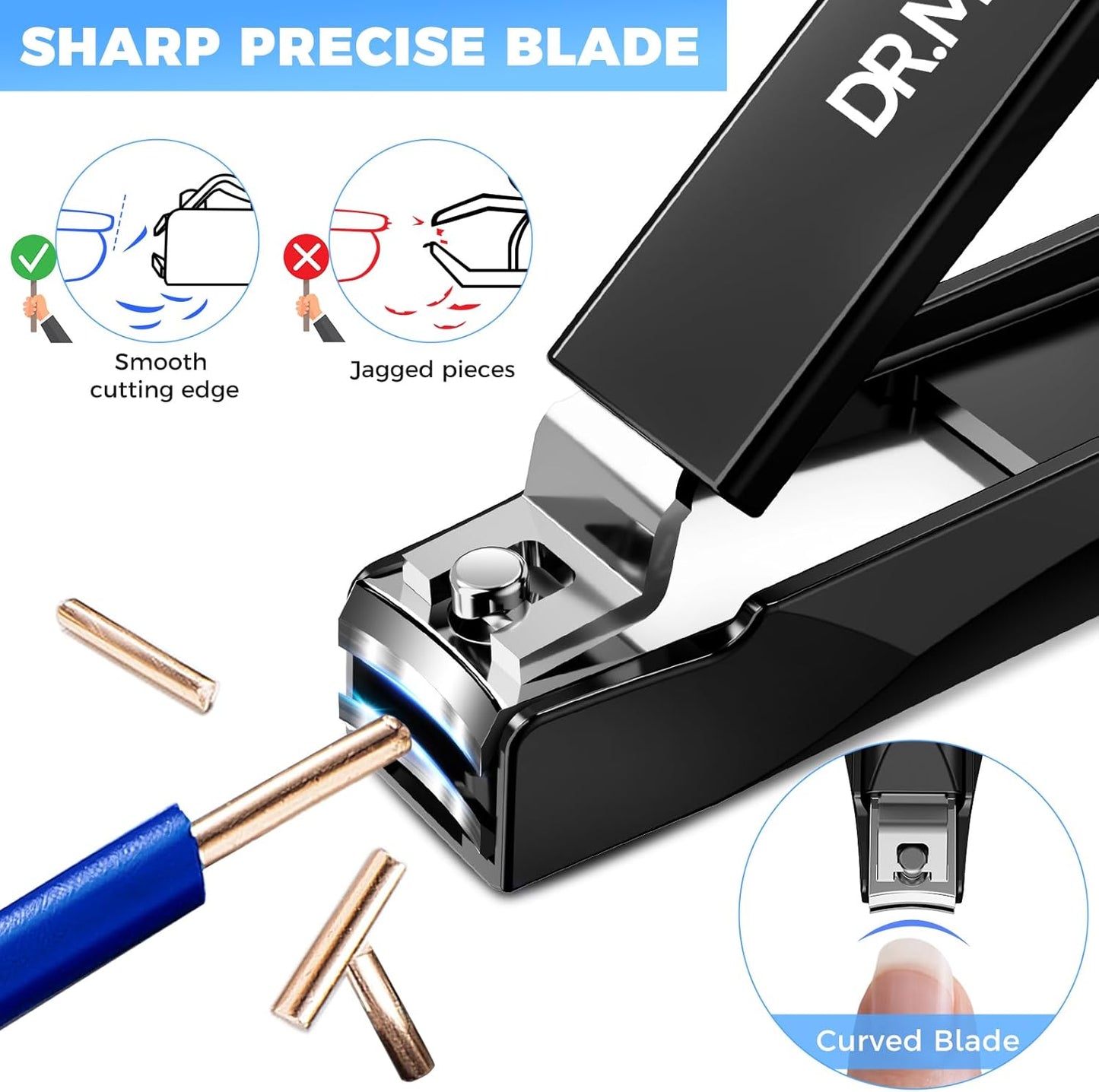 DRMODE Nail Clippers for Men with Catcher, Anti Splash Self-Collecting Finger Nail Clippers Adult with Ergonomics Long Handle, Heavy Duty Mess Free Toenail Clippers Nail Cutter Unique Gifts for Women