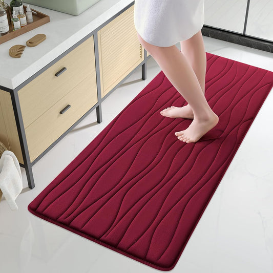Buganda Memory Foam Bathroom Rug Mat 54x24, Extra Soft and Absorbent Bath Mats, Non-Slip and Machine Washable Bath Rugs for Bathroom Floor,Tub and Shower, Burgundy