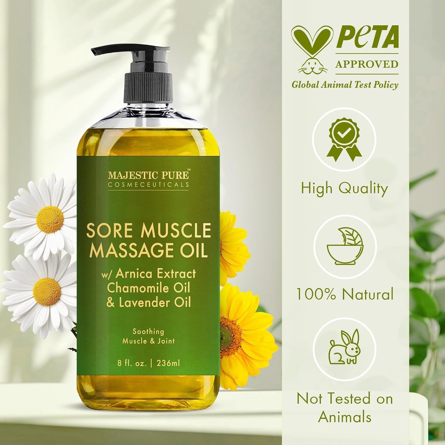 MAJESTIC PURE Arnica Sore Muscle Massage Oil for Massage Therapy - Refreshing, and Relaxing - Natural Oils with Lavender & Chamomile Essential Oils - for All Skin Types - Men and Women - 8 fl oz