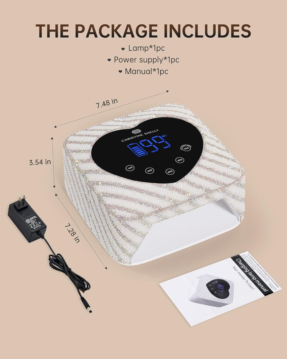 UV LED Nail Lamp 72W Rechargeable Sparkly Nail Dryer Gel Polish Light with 5 Timer Setting Professional Quick Dry Curing Lamp with Display Auto Sensor for Salon & Home, Pearl Diamond